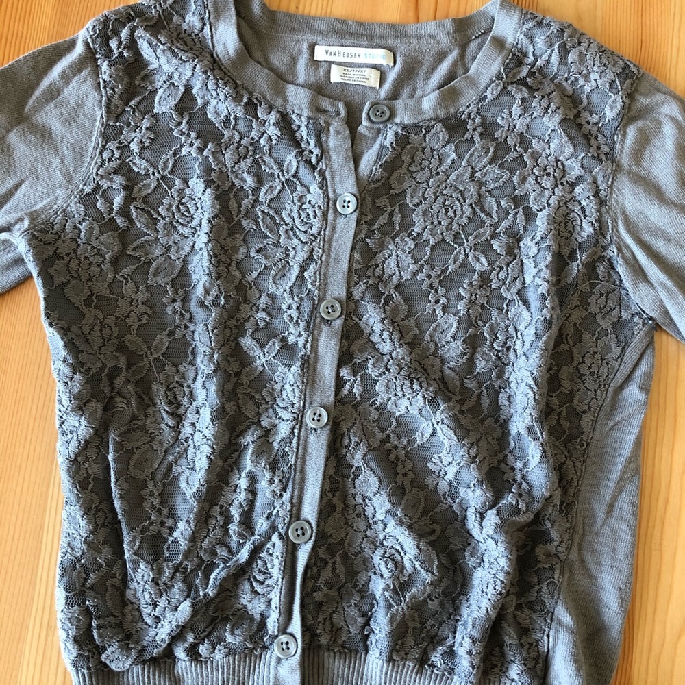 Grey Lace Cardigan 3/4 Sleeves